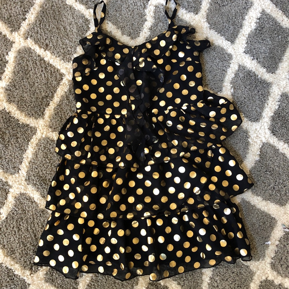 Little girls Black with gold polkadots dress